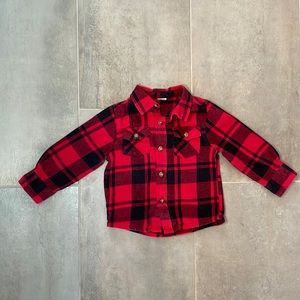 Red and black plaid flannel toddler shirt
